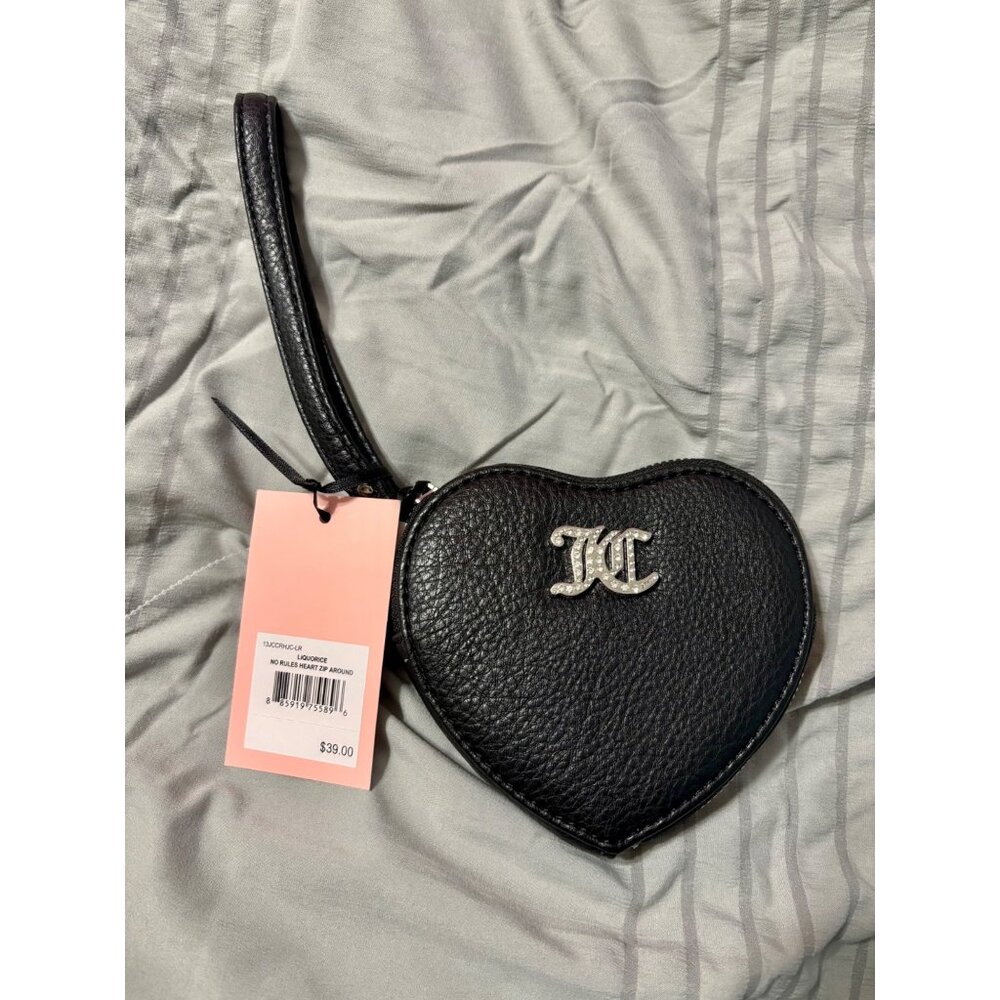 NWT: Juicy Couture Jeweled Black Heart Shape Wallet Wristlet